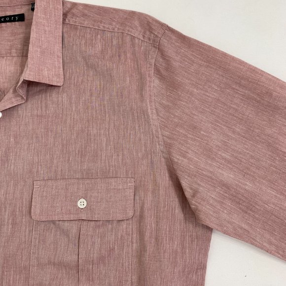 Theory Mens Large Heather Red Button Down Shirt Long Sleeve 2 Front Pockets - Picture 4 of 12